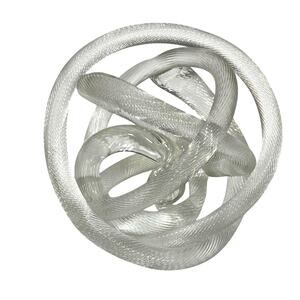 Hand Blown Art Glass Decorative Ball Paperweight Twisted Rope Texture Clear